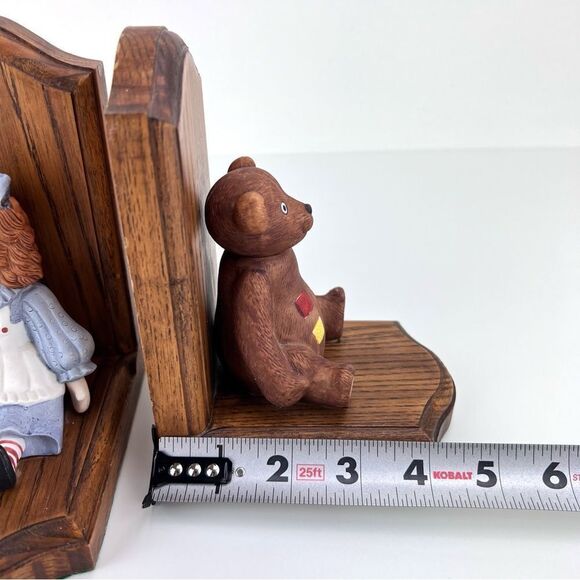 Vintage LEONARD UNRUH Raggedy Ann And Teddy Bear Ceramic And Wood Bookends - Picture 10 of 10